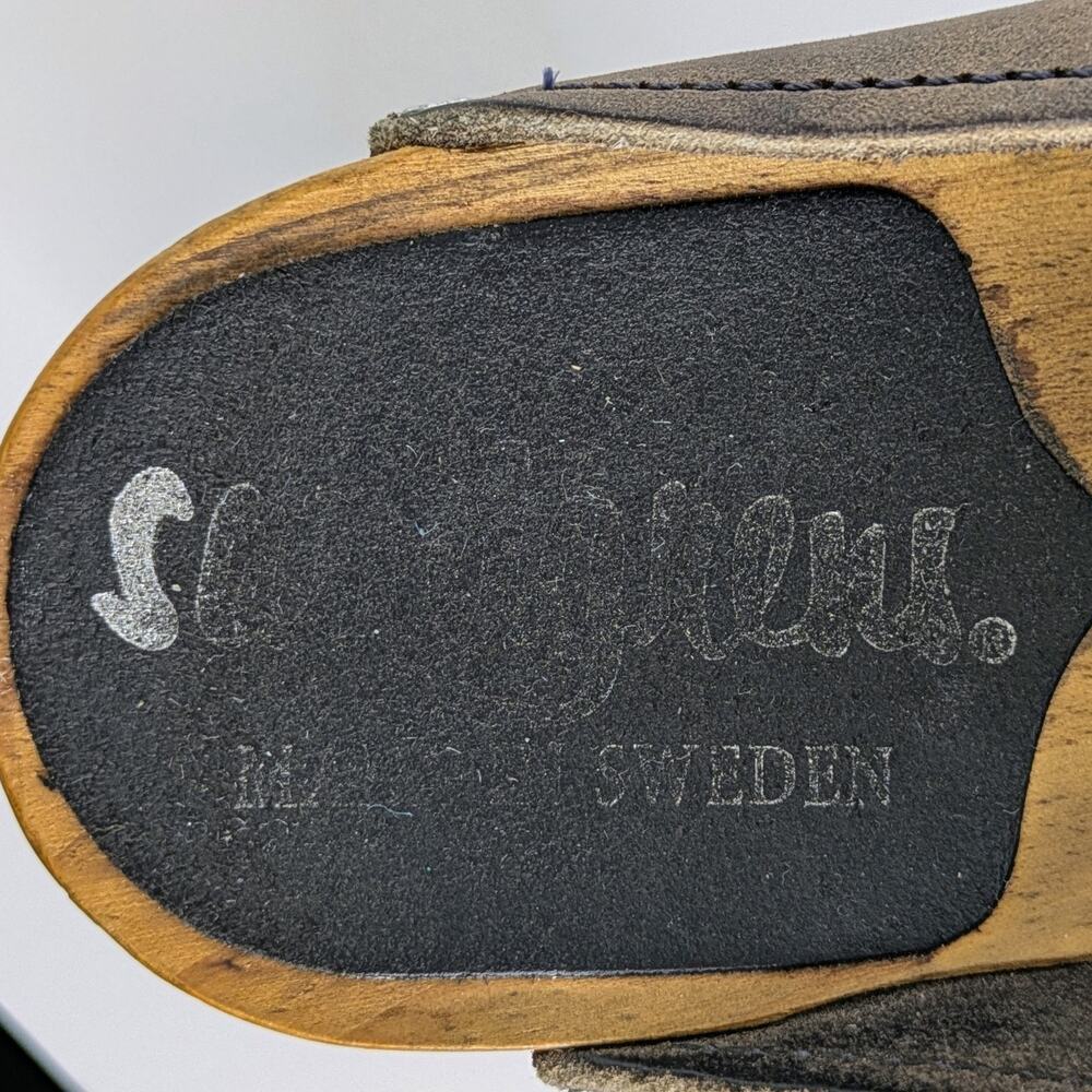 Sandgrens Maya Clogs 39 Brown Nubuck Leather 3" Heel Swedish Wood Base Runs 8.5 - Picture 3 of 16
